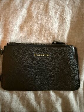 Bandolier Black Pebbled Leather Zip Pouch with Gold Logo